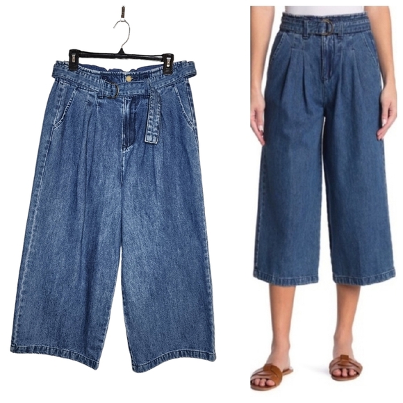 NWT Blank NYC wideleg highrise cropped belted pleated jeans.  Women's Size 30. - Picture 1 of 16